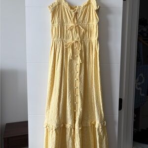 Praerie Yellow Midi Dress with Button Detail